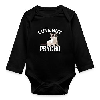 Mignon mais psycho chat horreur fou amoureux papa garçon - Body Bébé bio manches longues - noir - Devant