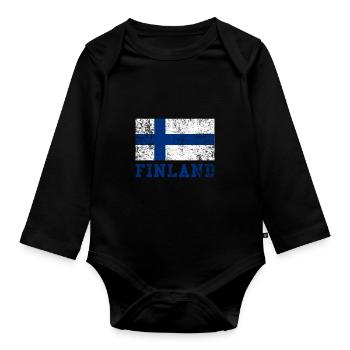 Finnland Flagge - Baby Bio-Langarm-Body - Schwarz - Vorne