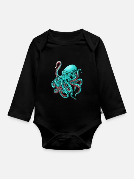 Krake Seeungeheuer - Baby Bio-Langarm-Body - Schwarz