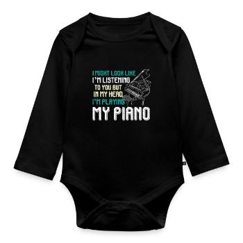 Instrument de musique de musique de piano - Body Bébé bio manches longues - noir - Devant