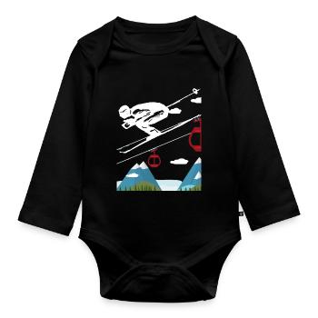 Ski skiing vacation skiing - Organic Longsleeve Baby Bodysuit - black - Front