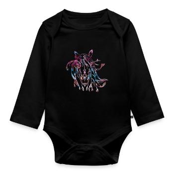 Horse rider animal - Organic Longsleeve Baby Bodysuit - black - Front