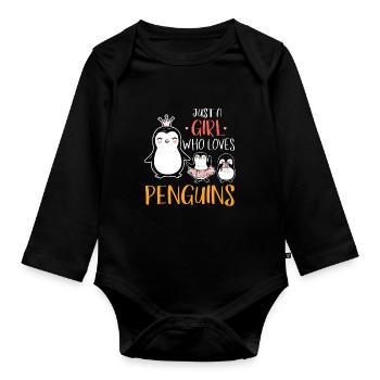 Penguin girl - Organic Longsleeve Baby Bodysuit - black - Front