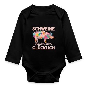 Schwein Landeier - Baby Bio-Langarm-Body - Schwarz - Vorne