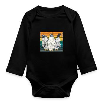 Pingouin animal Antarctique - Body Bébé bio manches longues - noir - Devant