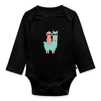Faultier Lama - Baby Bio-Langarm-Body - Schwarz - Vorne