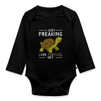 Turtle animals - Organic Longsleeve Baby Bodysuit - black - Front