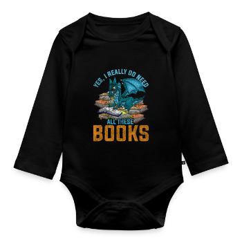 Dragon book fantasy animal - Organic Longsleeve Baby Bodysuit - black - Front