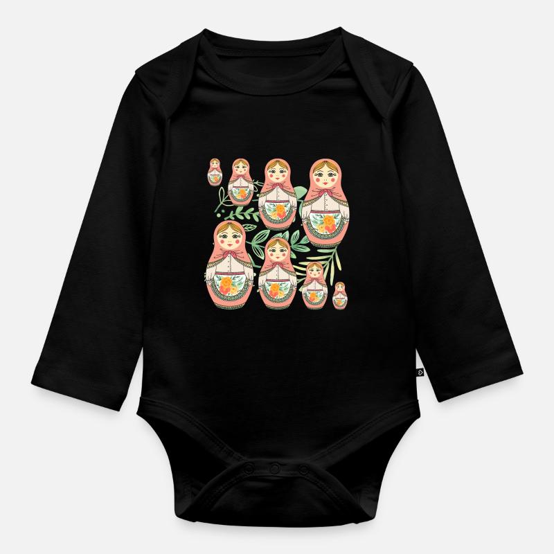 Poupée Matriochka Russie Babushka - Body Bébé bio manches longues - noir