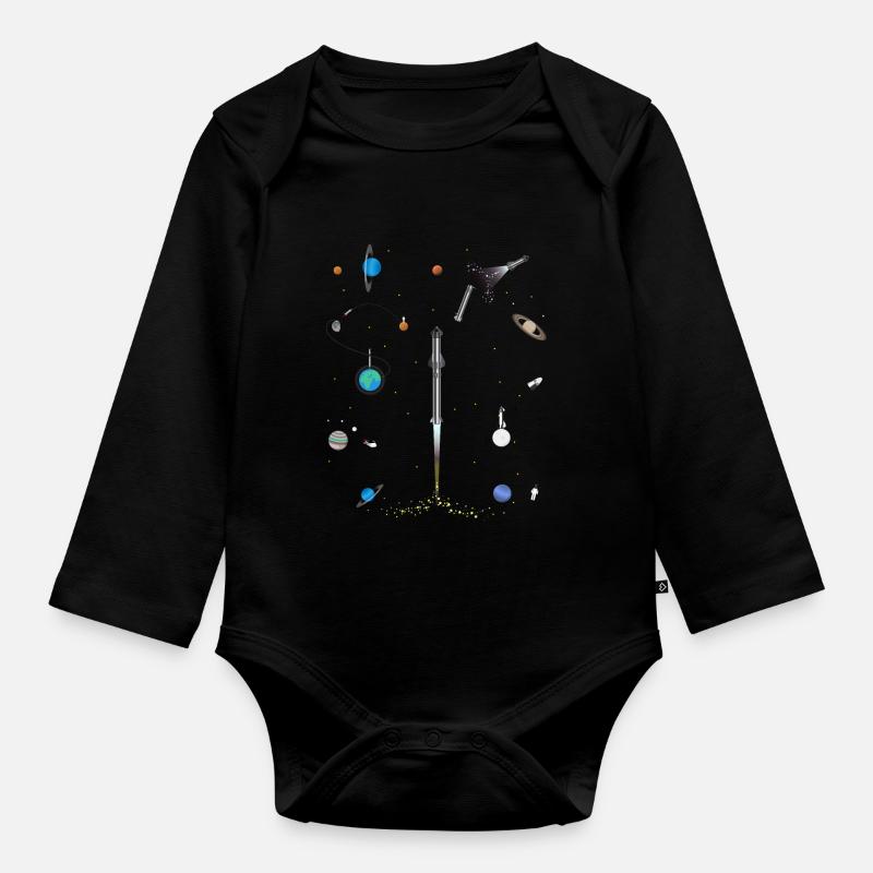 Eine Space-x-Explosion in das Space-Muster - Baby Bio-Langarm-Body - Schwarz
