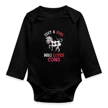 Vache fille ferme - Body Bébé bio manches longues - noir - Devant