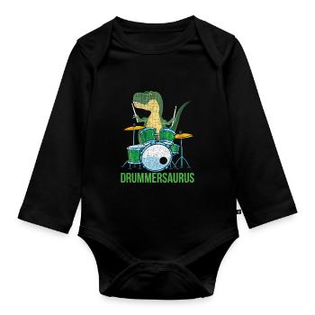 Drums T-Rex - Organic Longsleeve Baby Bodysuit - black - Front