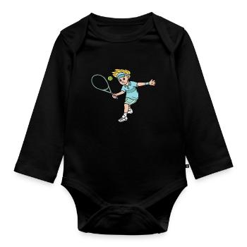 Children tennis player motif tennis kids boys - Organic Longsleeve Baby Bodysuit - black - Front