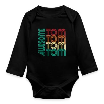 TOM Awesome first name T-shirt personalized gift tom - Organic Longsleeve Baby Bodysuit - black - Front