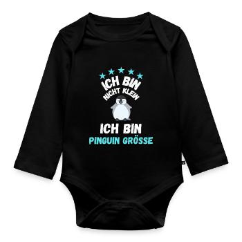 T-shirt für kleine Menschen Pinguin Spruch lustig - Baby Bio-Langarm-Body - Schwarz - Vorne