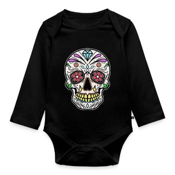 Mexicaines crâne Dia de los Muertos jour - Body Bébé bio manches longues - noir - Devant