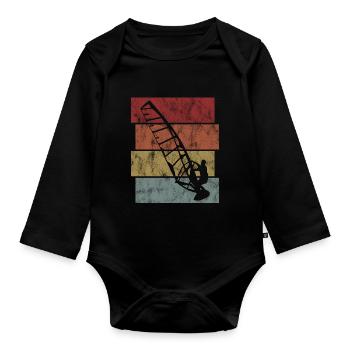 Windsurfer Surfing Retro Windsurfing Windsurfing - Organic Longsleeve Baby Bodysuit - black - Front