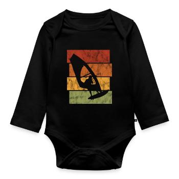 Surfen Windsurfing Windsurfen Retro Windsurfer - Baby Bio-Langarm-Body - Schwarz - Vorne