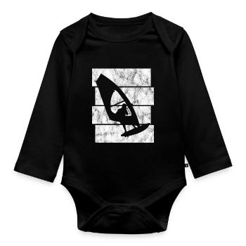 Windsurfen Windsurfing Retro Surfen Windsurfer - Baby Bio-Langarm-Body - Schwarz - Vorne
