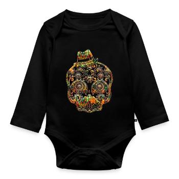 Mexiko Tag der Toten Schädel Mexiko Mexiko Latino - Baby Bio-Langarm-Body - Schwarz - Vorne