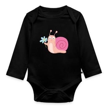 Schnecke mit Blume - Baby Bio-Langarm-Body - Schwarz - Vorne
