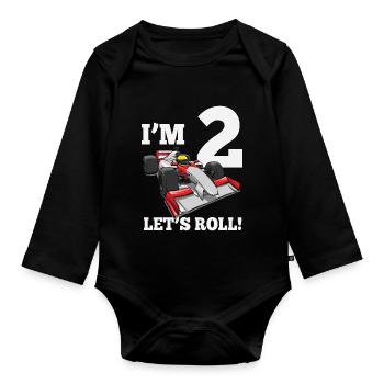 Je suis 2 let’s roll voiture de course pour 2 ans - Body Bébé bio manches longues - noir - Devant