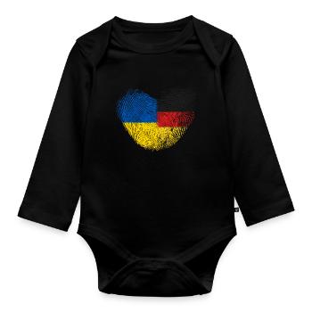 Ukraine Fingerabdruck für stolze Deutsch-Ukrainer - Baby Bio-Langarm-Body - Schwarz - Vorne