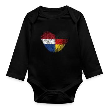 Niederlande Fingerabdruck für Deutsch-Niederländer - Baby Bio-Langarm-Body - Schwarz - Vorne