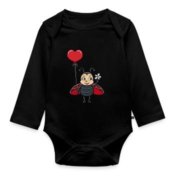 Ladybug with heart balloon - Organic Longsleeve Baby Bodysuit - black - Front