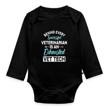An Exhausted Vet Tech - Organic Longsleeve Baby Bodysuit - black - Front