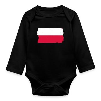Drapeau de Pologne utilisé Look Polska Drapeau polonais - Body Bébé bio manches longues - noir - Devant