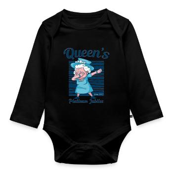 Dabbing British Queen Monarchy Platin-Jubiläum - Baby Bio-Langarm-Body - Schwarz - Vorne