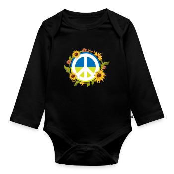 Peace For Ukraine Sunflower - Organic Longsleeve Baby Bodysuit - black - Front