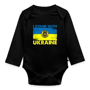 I Stand With Ukraine - Baby Bio-Langarm-Body - Schwarz - Vorne