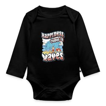 Happiness Comes In Waves Surfen Ocean Sommerurlaub - Baby Bio-Langarm-Body - Schwarz - Vorne