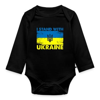I Stand With Ukraine - Baby Bio-Langarm-Body - Schwarz - Vorne