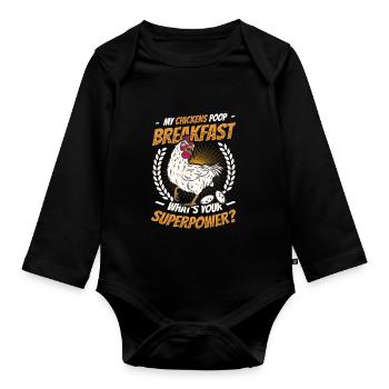 Mes poules font caca le petit déjeuner. - Body Bébé bio manches longues - noir - Devant