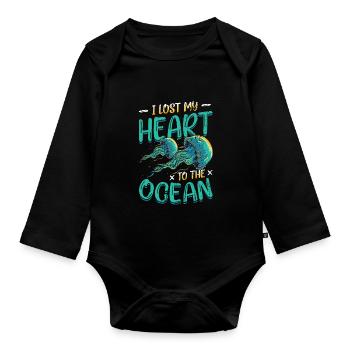 J’ai perdu mon cœur à cause des méduses de l’océan - Body Bébé bio manches longues - noir - Devant