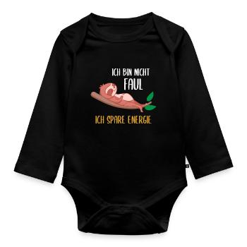 Ich bin Nicht Faul Ich Spare Energie Faultier - Baby Bio-Langarm-Body - Schwarz - Vorne