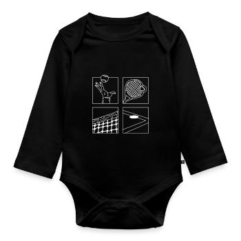 Tennis Game Illustration Minimalist Tennis Player - Organic Longsleeve Baby Bodysuit - black - Front