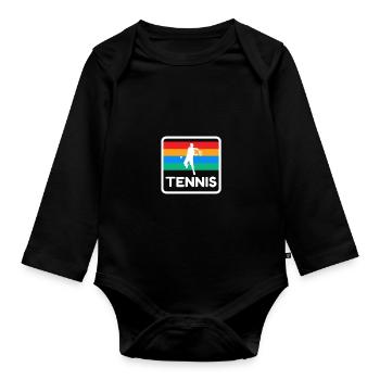 Tennis Vintage Design 80s 70s Tennis Turnier - Baby Bio-Langarm-Body - Schwarz - Vorne
