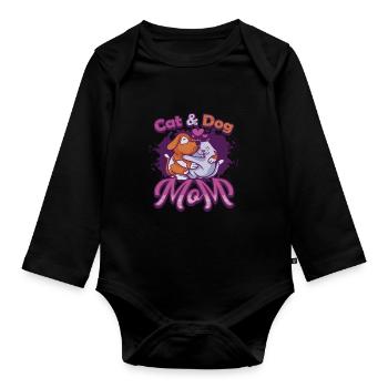 Mère de chat et de chien, animaux domestiques. - Body Bébé bio manches longues - noir - Devant