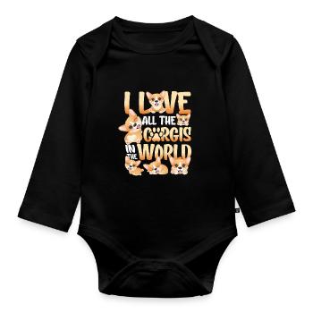 Ich liebe alle Corgis der Welt - Baby Bio-Langarm-Body - Schwarz - Vorne
