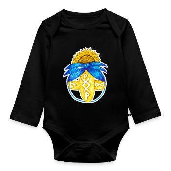 Motanka, traditionelle ukrainische Puppe. Gelb blau. - Baby Bio-Langarm-Body - Schwarz - Vorne