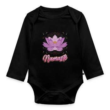Yoga Meditation Lotusblume Namaste - Baby Bio-Langarm-Body - Schwarz - Vorne