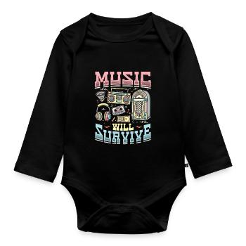 La musique survivra à la musique de la vieille école - Body Bébé bio manches longues - noir - Devant