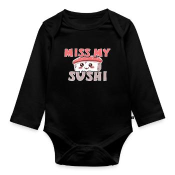 Kawaii Japanese Food Salmon Salmon Sushi Roll - Body Bébé bio manches longues - noir - Devant