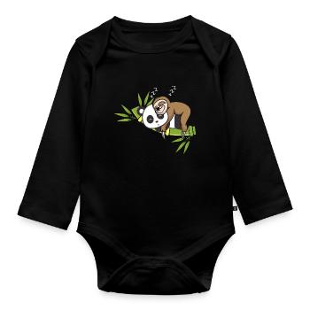 Sloth Panda Sleeping Shirt Chemise de nuit Pyjama - Body Bébé bio manches longues - noir - Devant