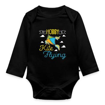 Drachen steigen lassen Kite Flying im Herbst - Baby Bio-Langarm-Body - Schwarz - Vorne