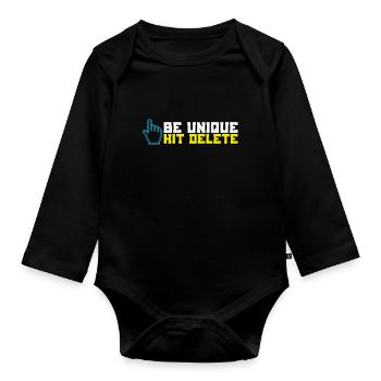 Stop Cyberbullies Be Unique Hit Delete Anti - Organic Longsleeve Baby Bodysuit - black - Front